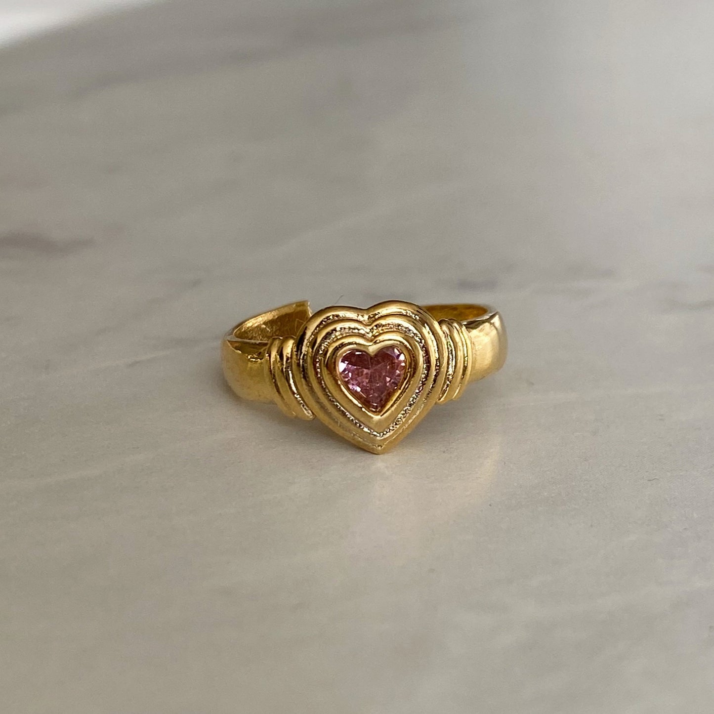 pink crystal heart ring