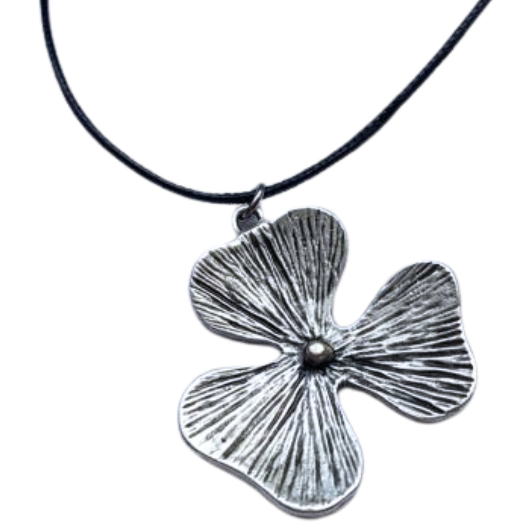 chunky silver flower leaf necklace