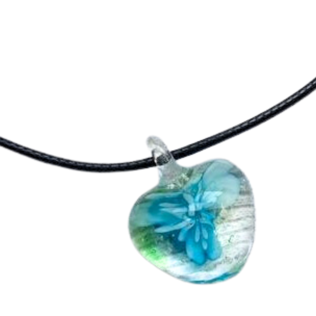 glass heart w flower necklace