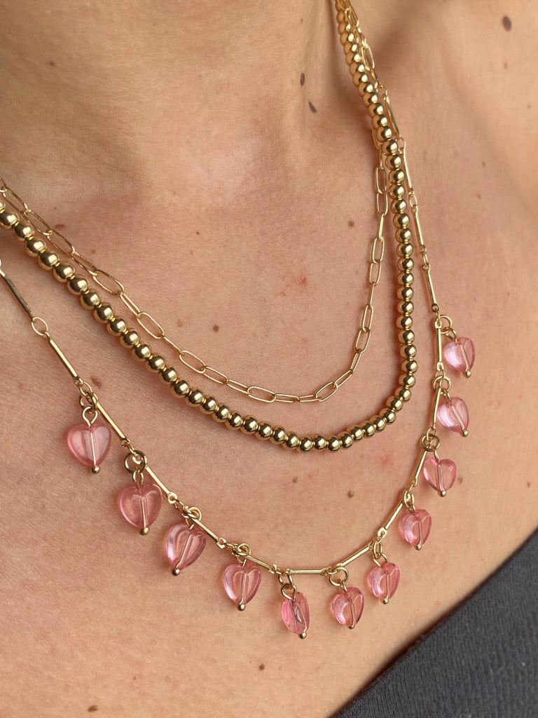 pink heart layered necklace