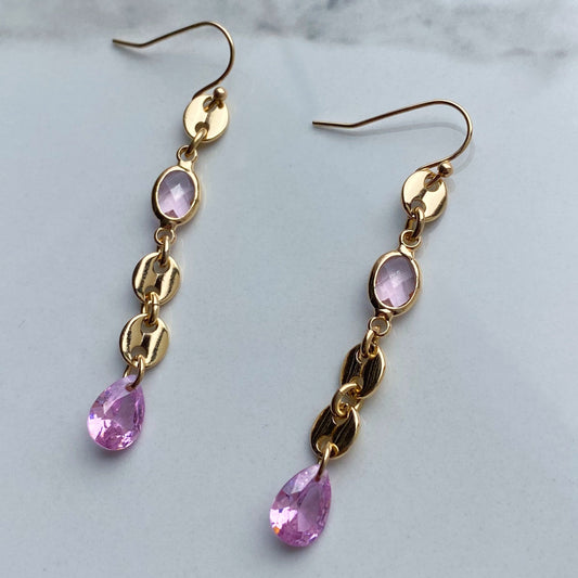 pink crystal drop earrings