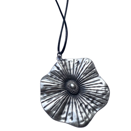 large silver flower necklace