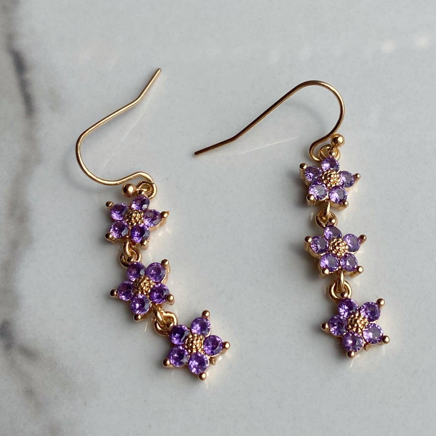 purple floral drop earrings