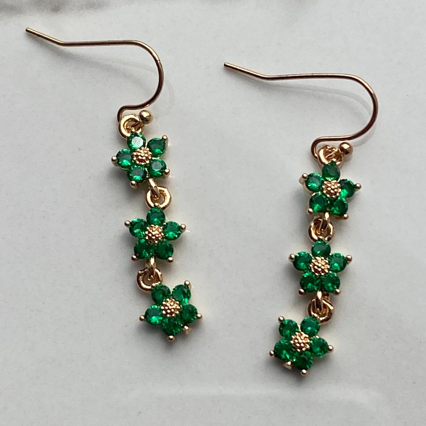 green floral drop earrings