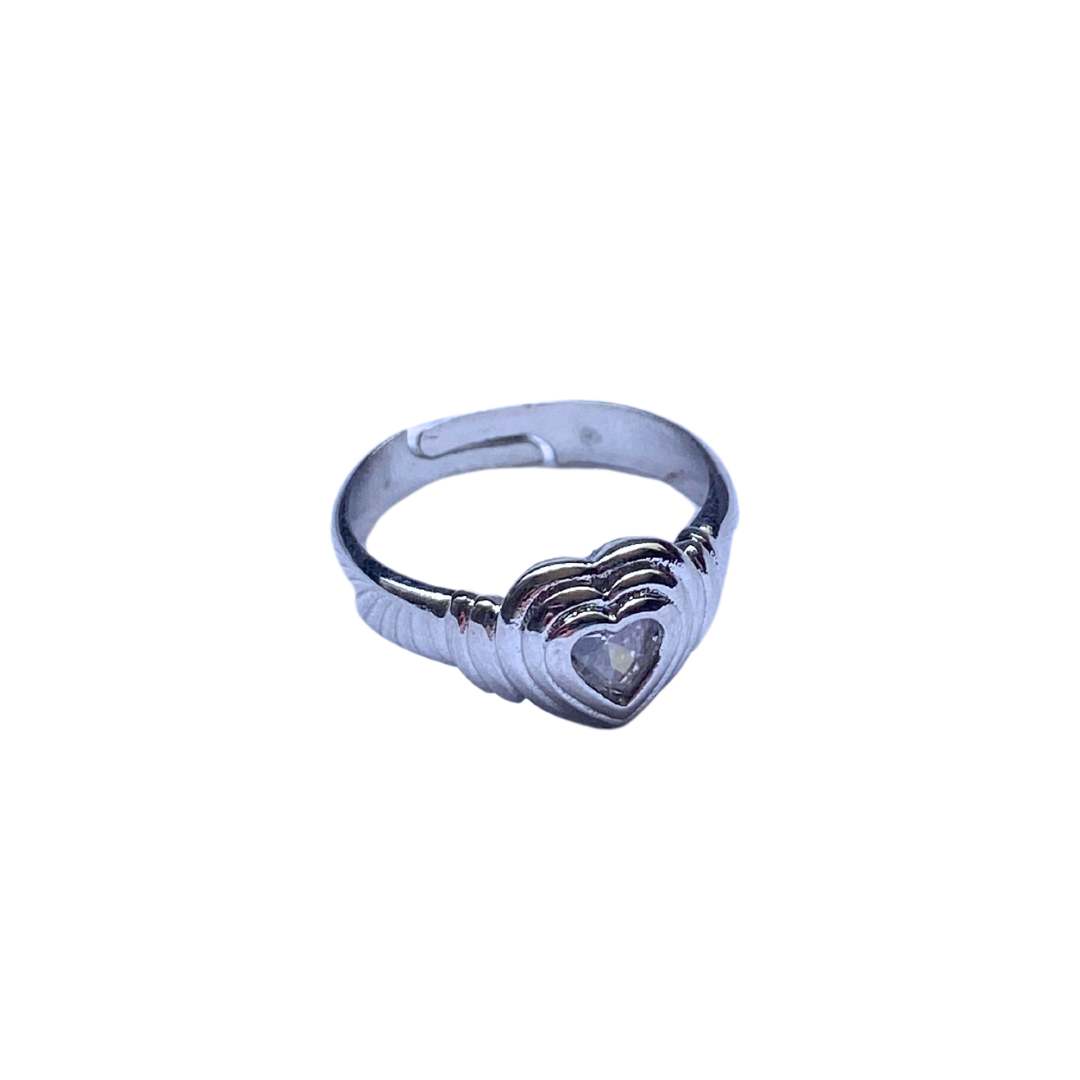 silver crystal heart ring