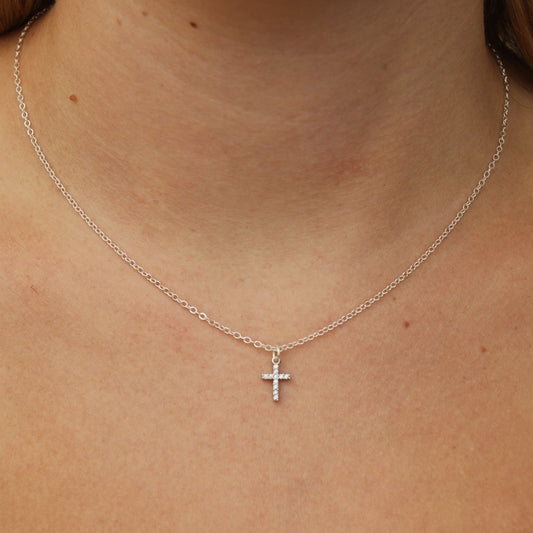 silver crystal cross necklace