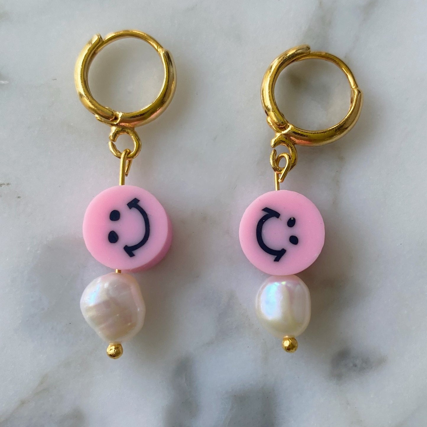 light-pink smiley face freshwater pearl huggies