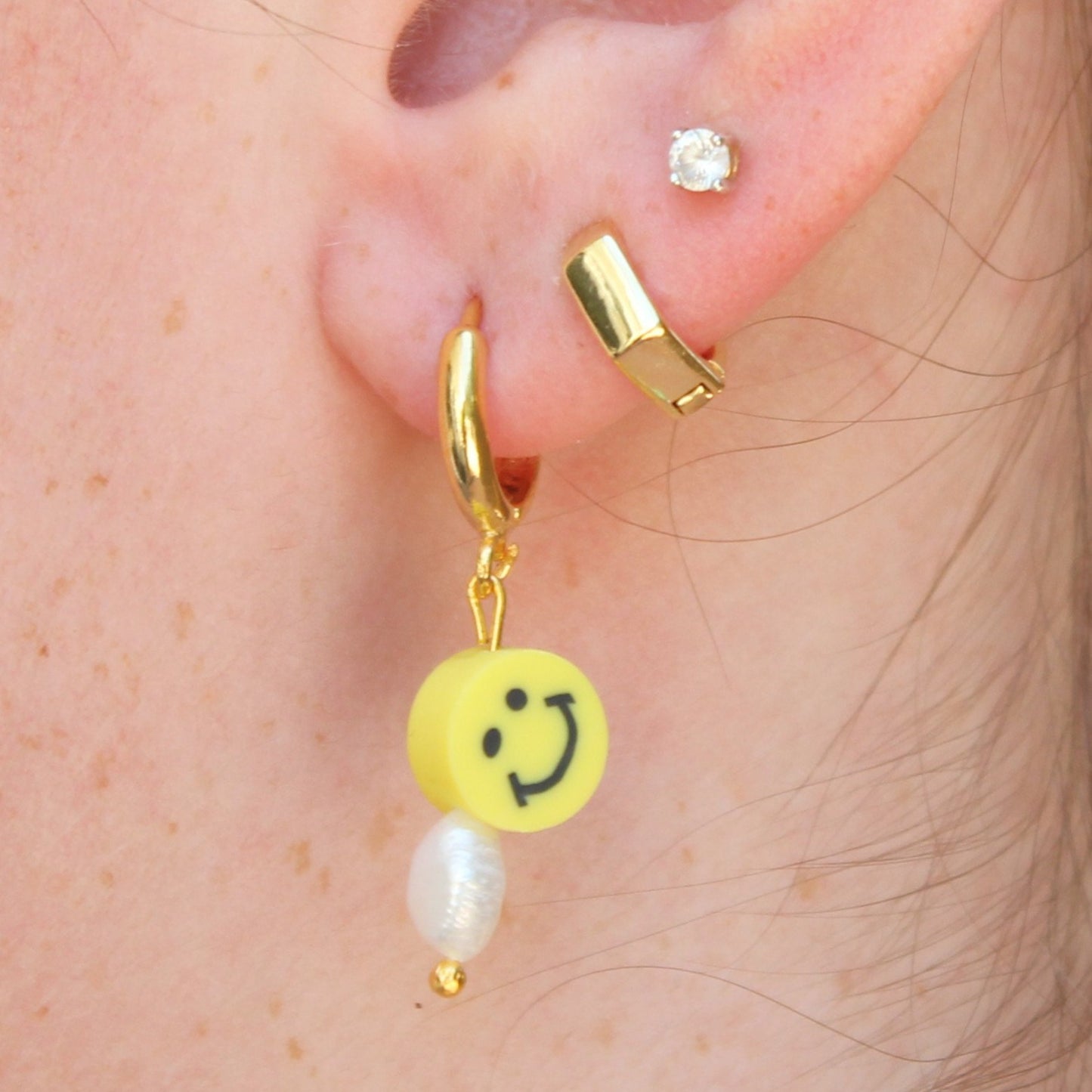 classic smiley face freshwater pearl huggies