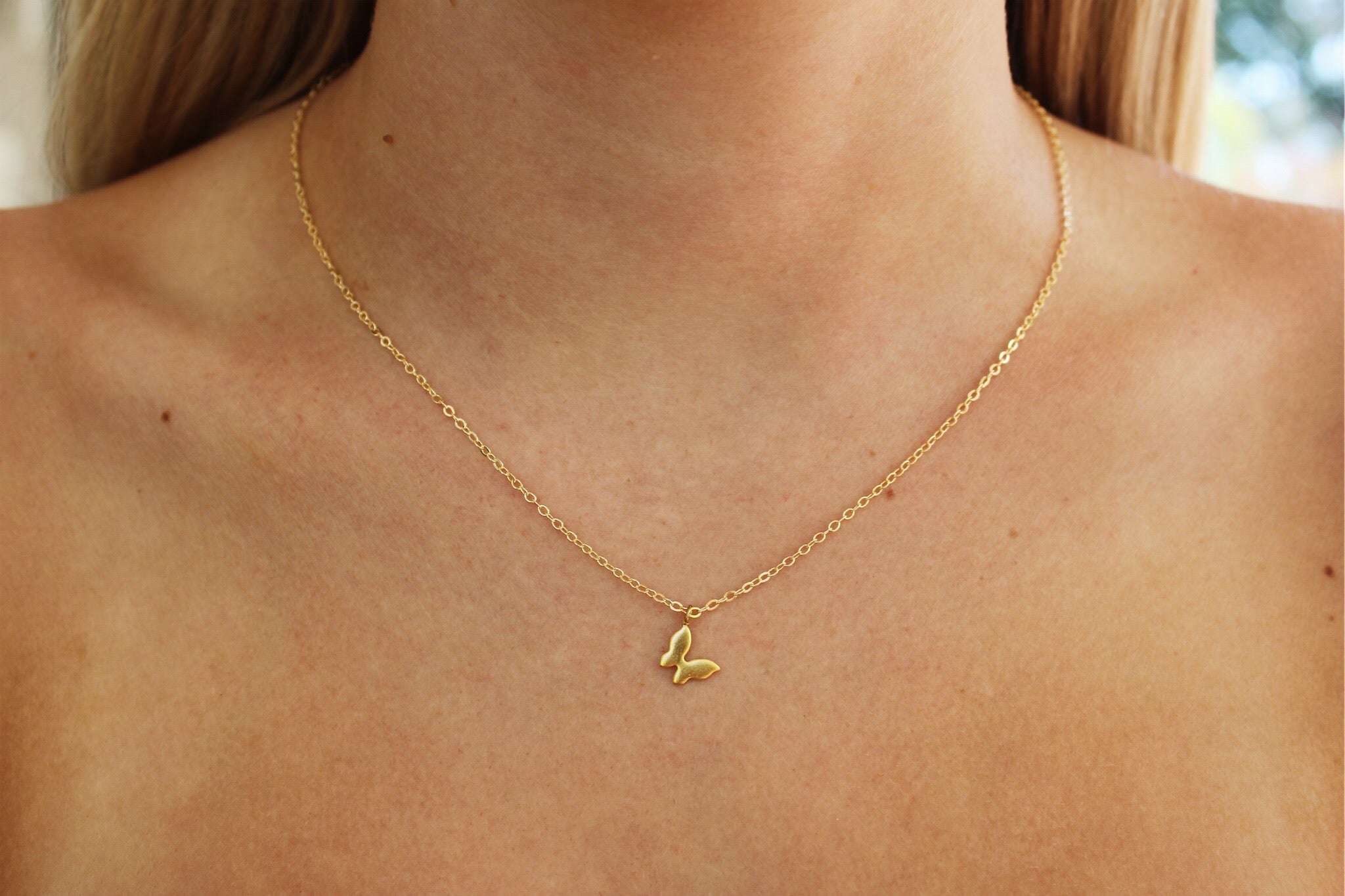 Dainty Butterfly Pendant Necklace – Monkaara