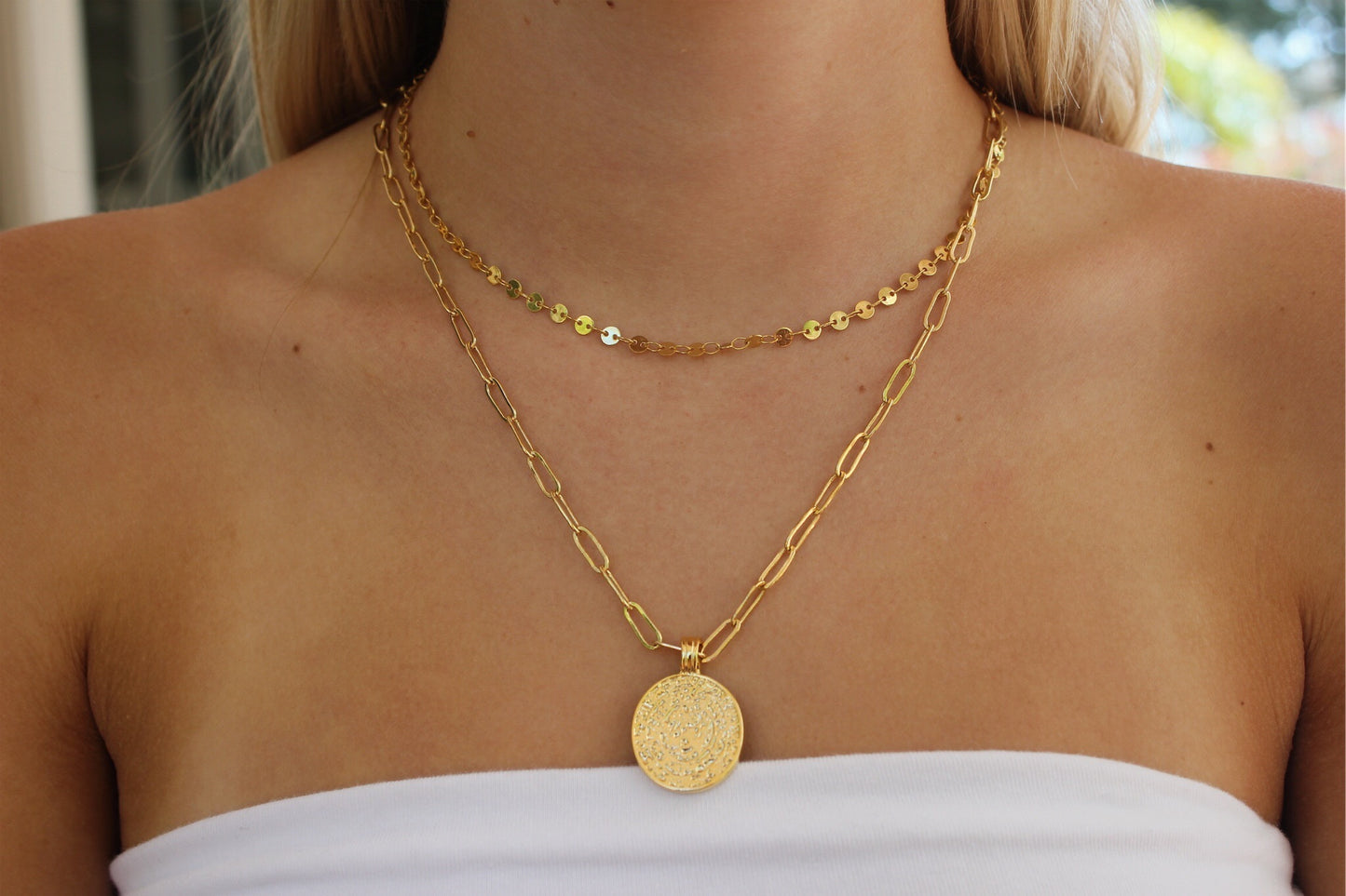 textured coin link chain necklace