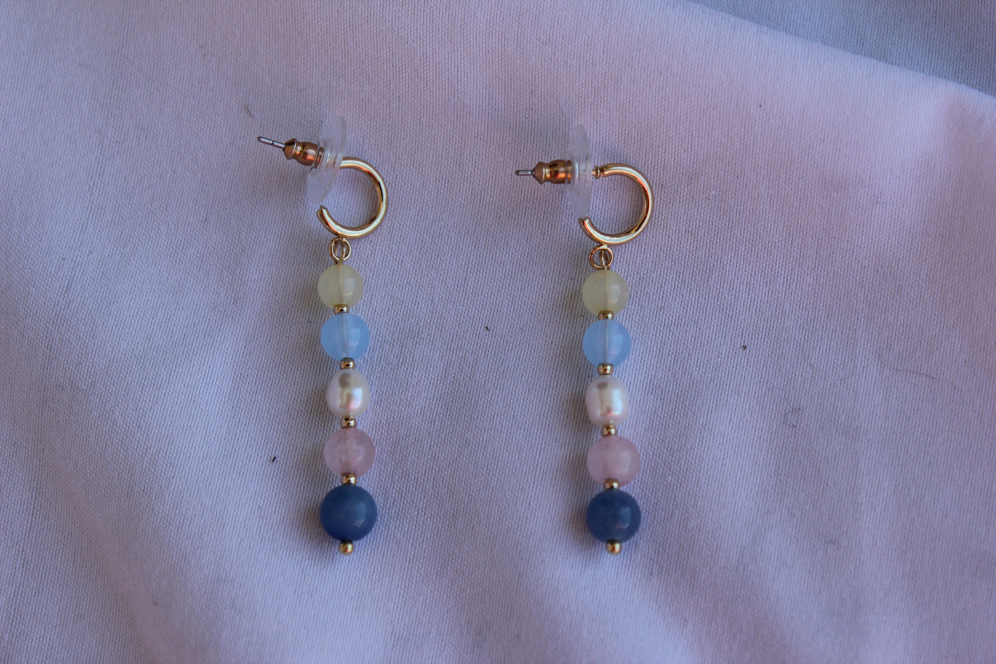 blue dangly pearl hoops